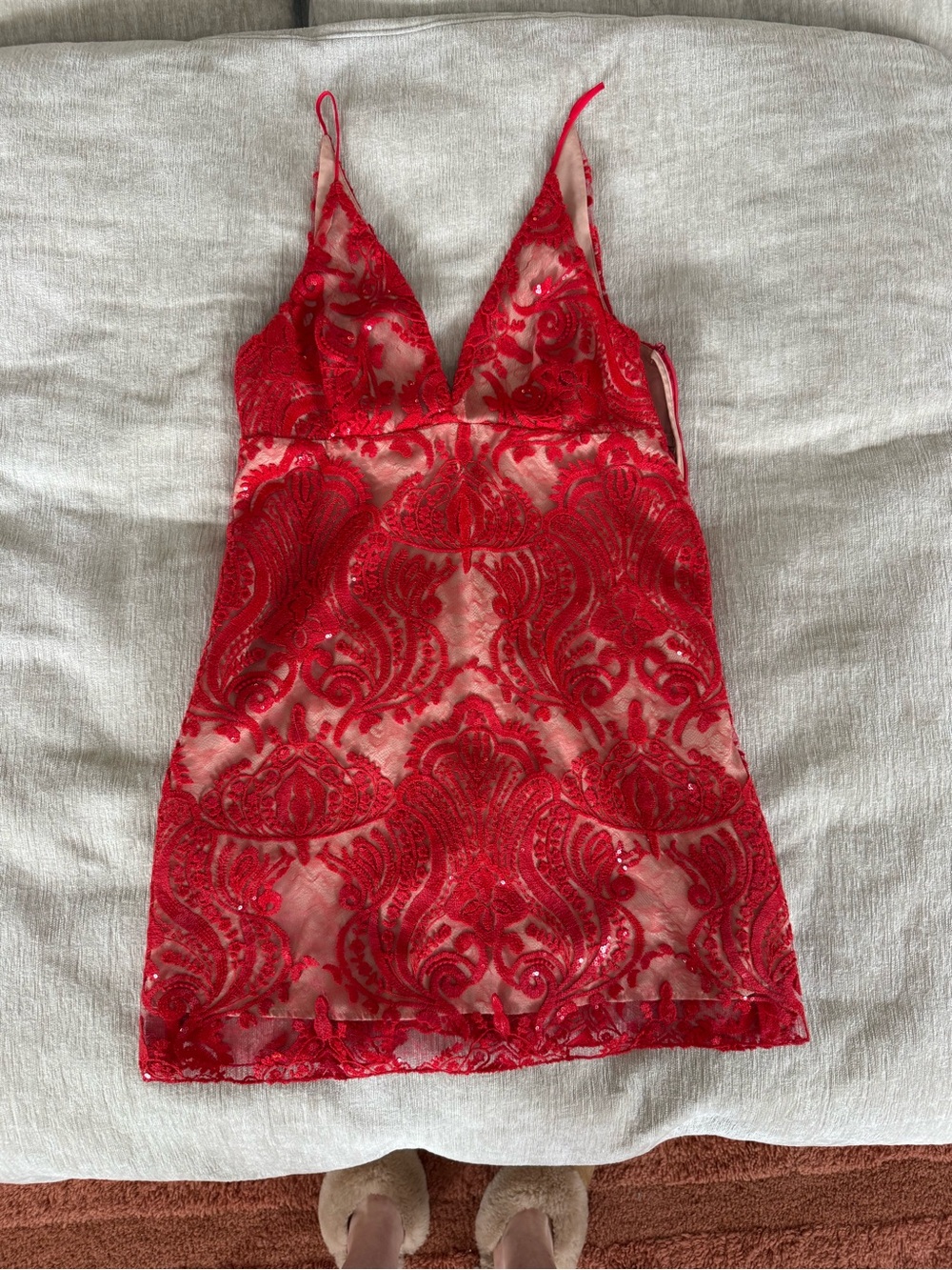 Free People Size 8 Red Lace Mesh Slip Dress